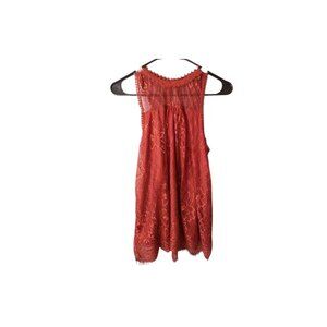 Belle Tweed Orange Floral Lace Sleeveless Blouse Women’s Small Petite Boho